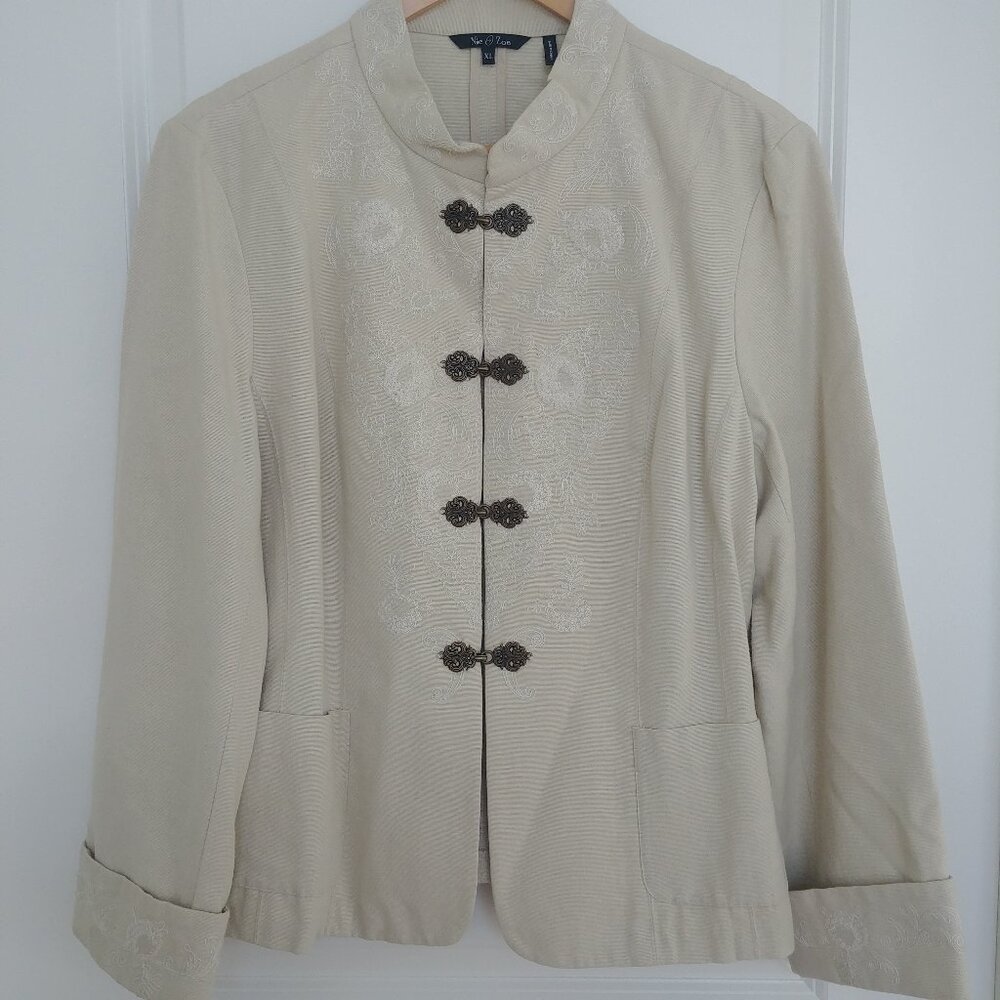 Nic + Zoe Tan Embroidered Metal Clasp Cotton Tencel Jacket XL